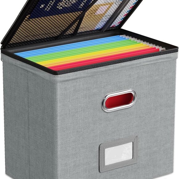 1 Pack , File Box with Mesh Pockets, Document Organizer Box for File Folders Let - Picture 1 of 7